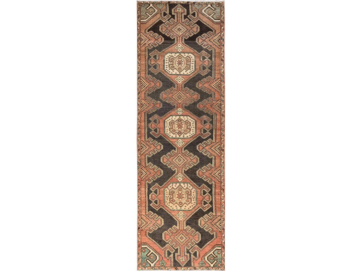 2'10" x 9'0" Vintage Hand Knotted Brown Wool Runner Oriental Rug - MOA1021716
