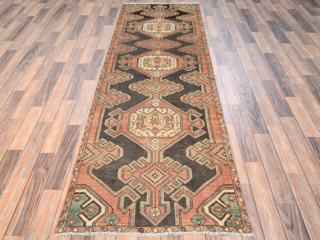 2'10" x 9'0" Vintage Hand Knotted Brown Wool Runner Oriental Rug - MOA1021716
