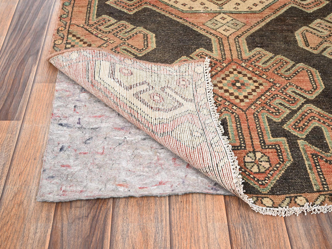 2'10" x 9'0" Vintage Hand Knotted Brown Wool Runner Oriental Rug - MOA1021716