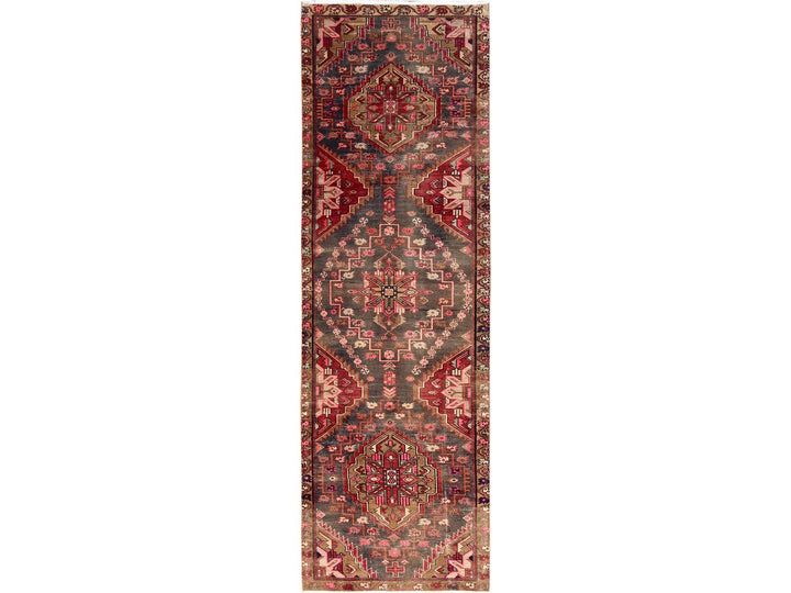 2'11" x 9'10" Vintage Hand Knotted Brown Wool Runner Oriental Rug - MOA1021717