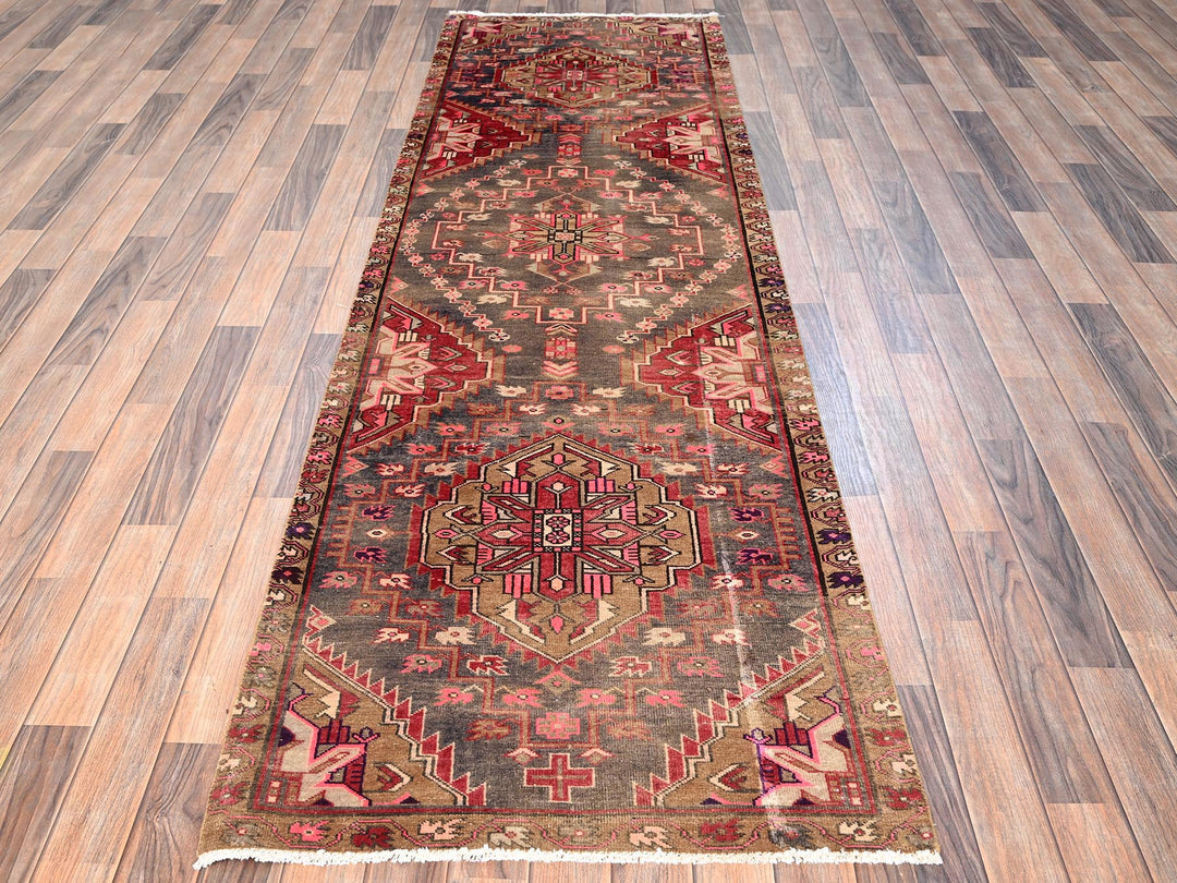 2'11" x 9'10" Vintage Hand Knotted Brown Wool Runner Oriental Rug - MOA1021717