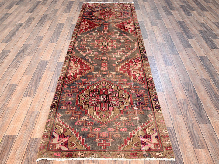 2'11" x 9'10" Vintage Hand Knotted Brown Wool Runner Oriental Rug - MOA1021717