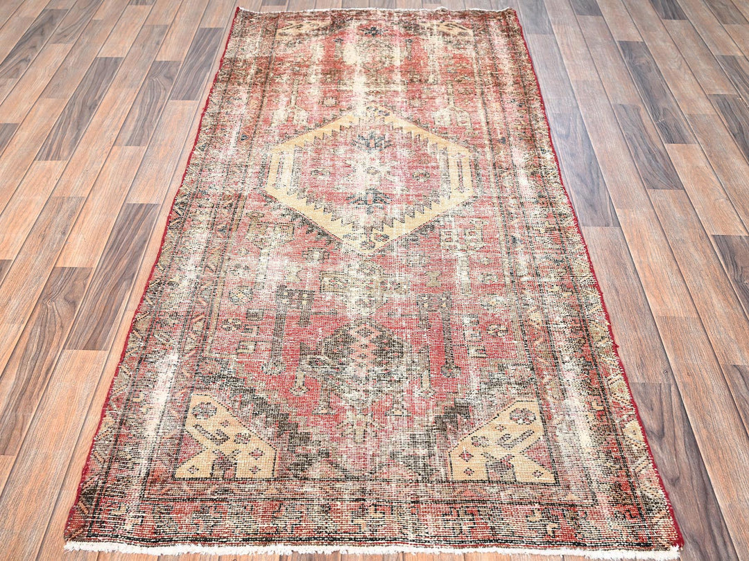 3'2" x 6'5" Vintage Hand Knotted Red Wool Runner Oriental Rug - MOA1021718