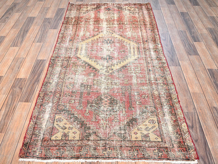 3'2" x 6'5" Vintage Hand Knotted Red Wool Runner Oriental Rug - MOA1021718