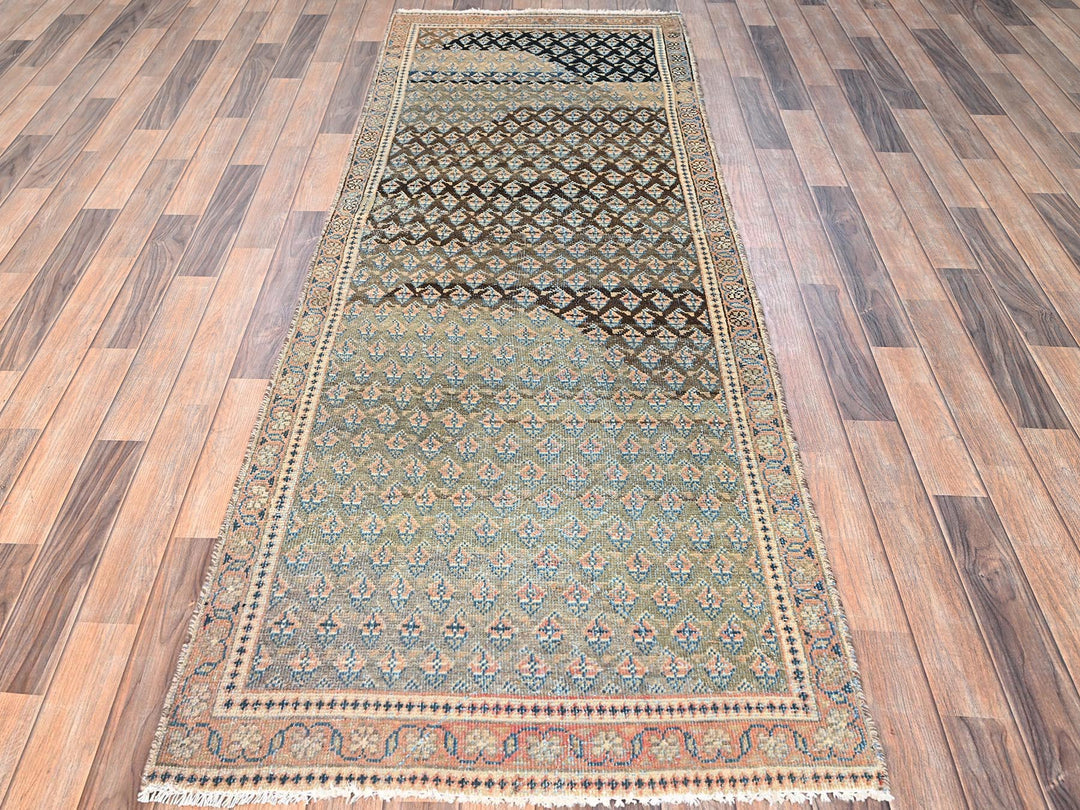 3'0" x 8'6" Vintage Hand Knotted Green Wool Runner Oriental Rug - MOA1021720