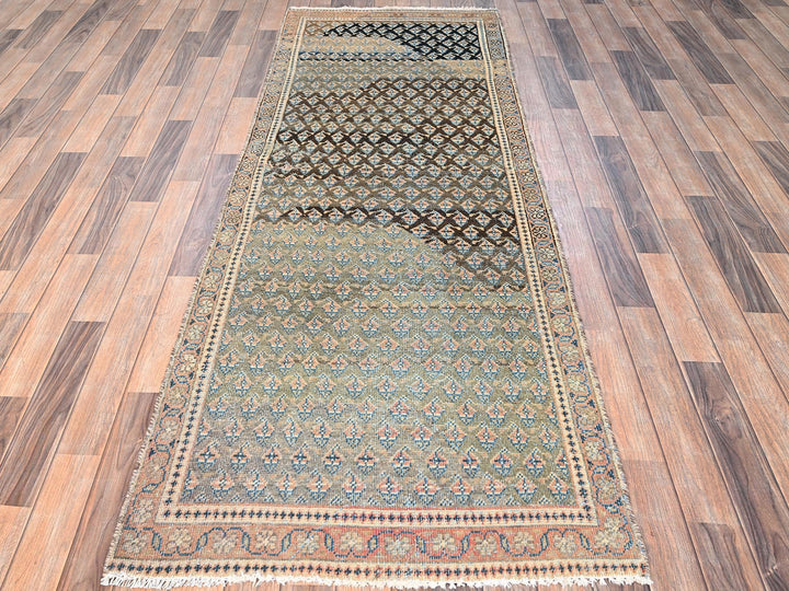 3'0" x 8'6" Vintage Hand Knotted Green Wool Runner Oriental Rug - MOA1021720