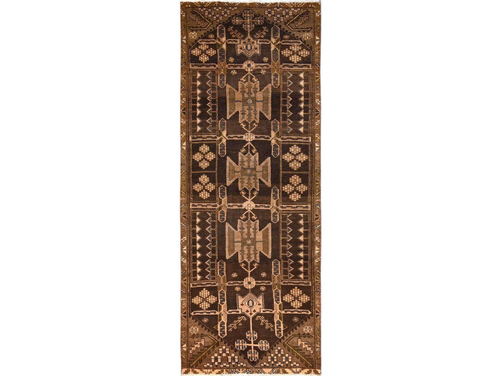 3'5" x 9'3" Vintage Hand Knotted Brown Wool Runner Oriental Rug - MOA1021724