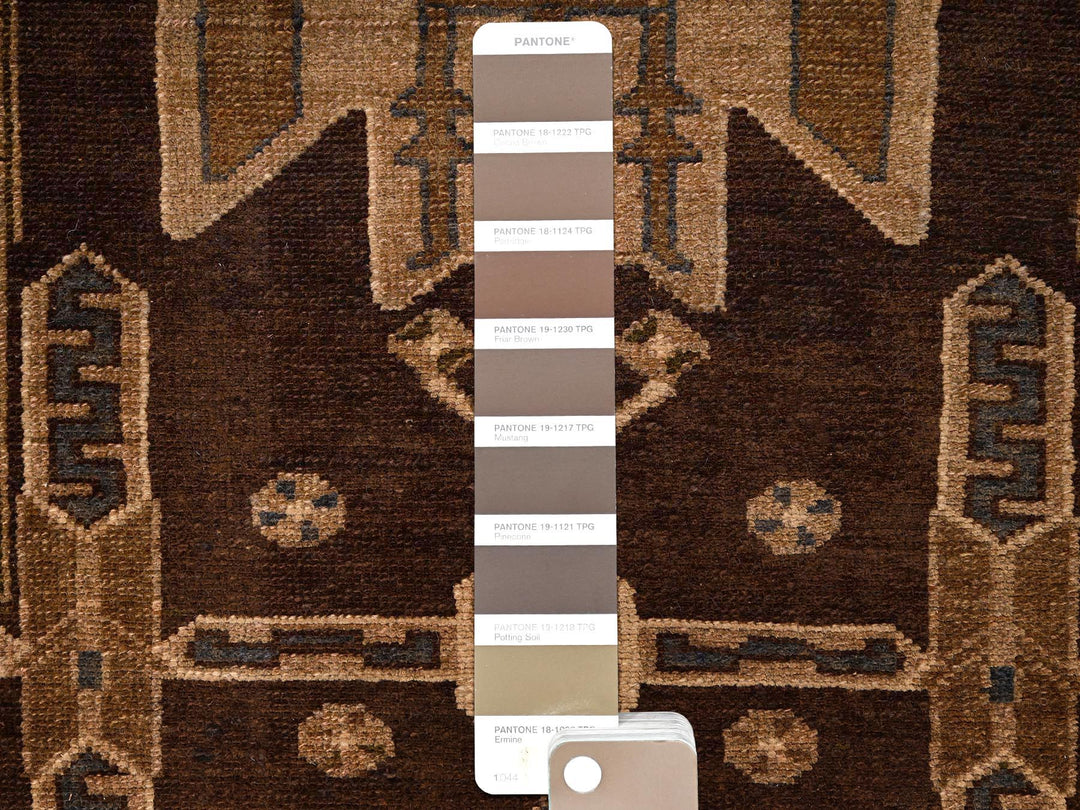 3'5" x 9'3" Vintage Hand Knotted Brown Wool Runner Oriental Rug - MOA1021724
