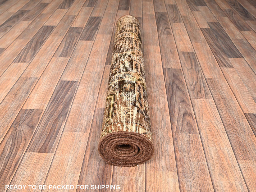 3'5" x 9'3" Vintage Hand Knotted Brown Wool Runner Oriental Rug - MOA1021724