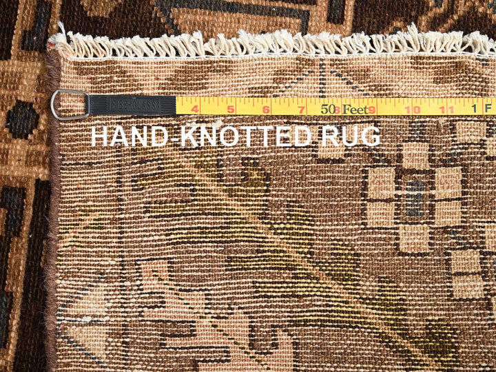 3'5" x 9'3" Vintage Hand Knotted Brown Wool Runner Oriental Rug - MOA1021724