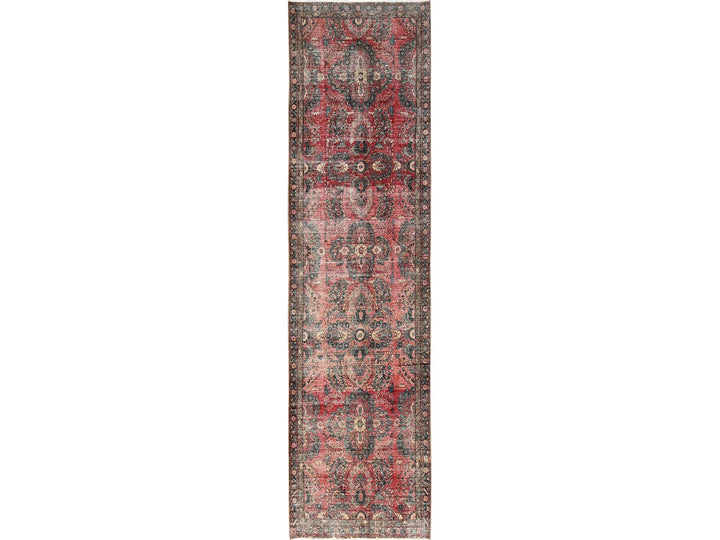 3'3" x 13'0" Vintage Hand Knotted Red Wool Runner Oriental Rug - MOA1021725