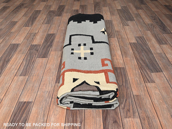 8'2" x 9'10" New Hand Woven Grey Wool Rectangle Oriental Rug - MOA1021731