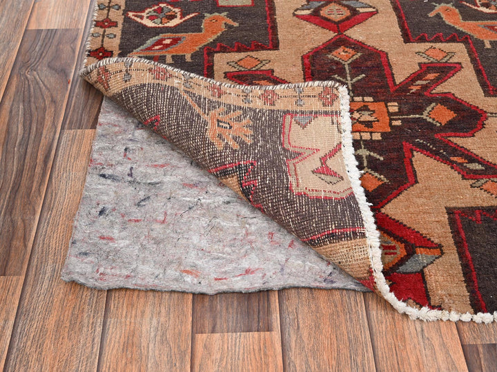 2'8" x 9'3" Vintage Hand Knotted Brown Wool Runner Oriental Rug - MOA1021743