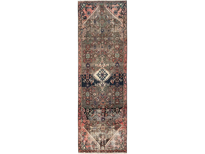 2'8" x 8'9" Vintage Hand Knotted Brown Wool Runner Oriental Rug - MOA1021746