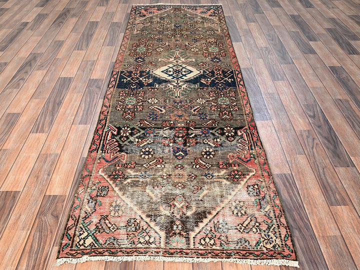 2'8" x 8'9" Vintage Hand Knotted Brown Wool Runner Oriental Rug - MOA1021746