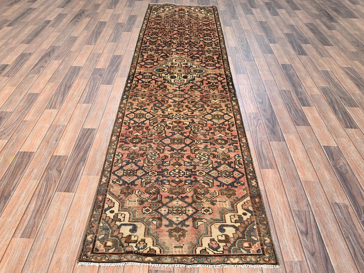 2'7" x 10'3" Vintage Hand Knotted Pink Wool Runner Oriental Rug - MOA1021747