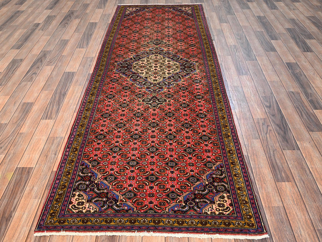 3'2" x 9'2" Vintage Hand Knotted Red Wool Runner Oriental Rug - MOA1021748