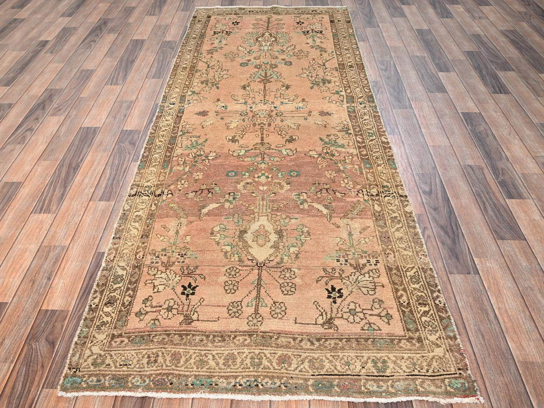 3'4" x 9'0" Vintage Hand Knotted Brown Wool Runner Oriental Rug - MOA1021751