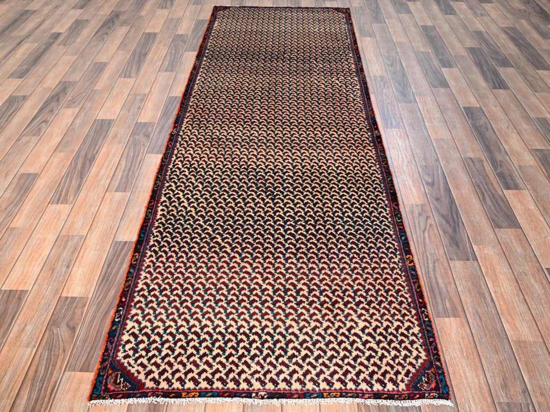 3'0" x 8'10" Vintage Hand Knotted Ivory Wool Runner Oriental Rug - MOA1021753