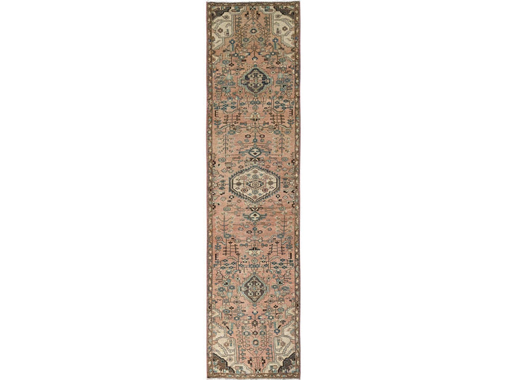 2'10" x 12'3" Vintage Hand Knotted Pink Wool Runner Oriental Rug - MOA1021754