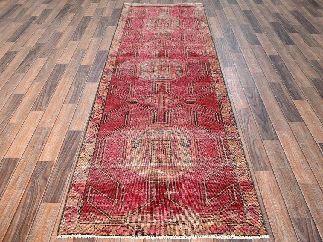 2'11" x 8'10" Vintage Hand Knotted Red Wool Runner Oriental Rug - MOA1021755
