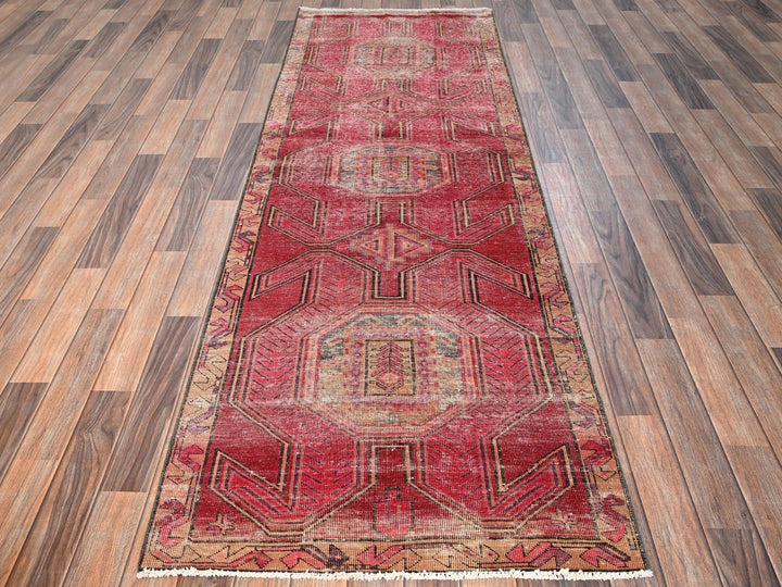 2'11" x 8'10" Vintage Hand Knotted Red Wool Runner Oriental Rug - MOA1021755
