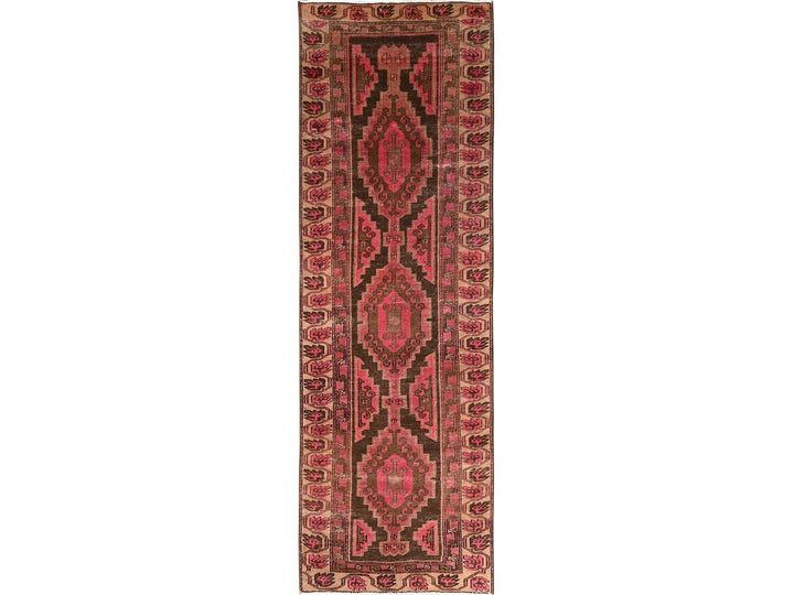 3'1" x 10'0" Vintage Hand Knotted Brown Wool Runner Oriental Rug - MOA1021758