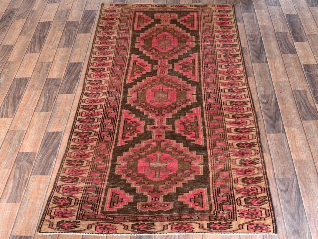 3'1" x 10'0" Vintage Hand Knotted Brown Wool Runner Oriental Rug - MOA1021758
