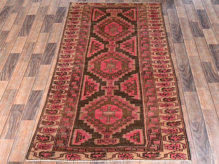3'1" x 10'0" Vintage Hand Knotted Brown Wool Runner Oriental Rug - MOA1021758