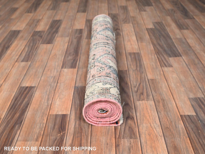 3'1" x 9'9" Vintage Hand Knotted Pink Wool Runner Oriental Rug - MOA1021761