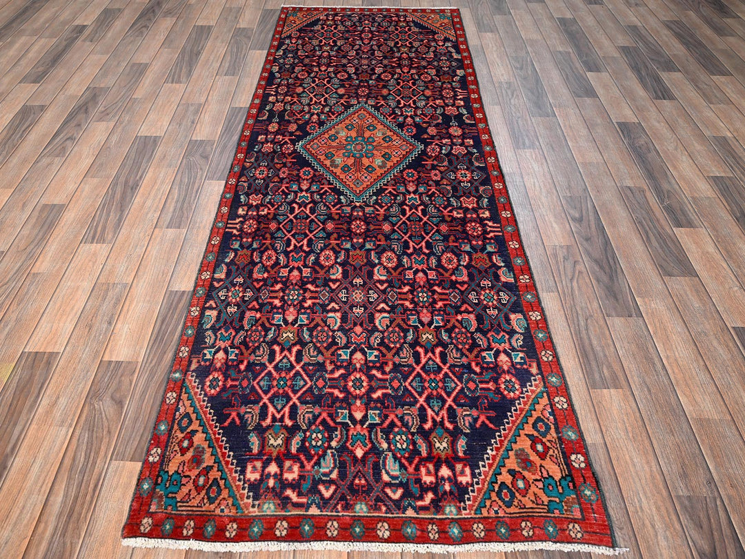 2'10" x 8'6" Vintage Hand Knotted Blue Wool Runner Oriental Rug - MOA1021763