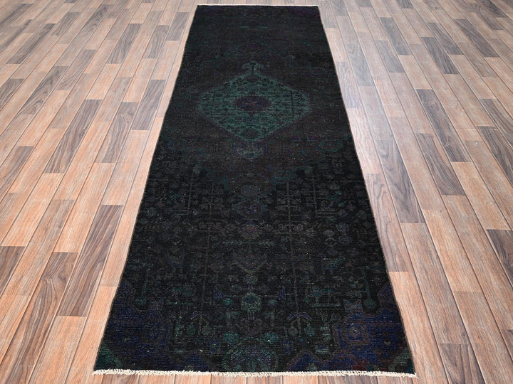 2'10" x 8'11" Vintage Hand Knotted Overdyed Wool Runner Oriental Rug - MOA1021764