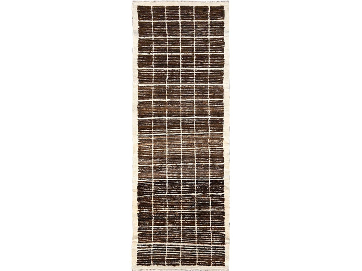 2'9" x 7'9" New Hand Knotted Brown Wool Runner Oriental Rug - MOA1021766