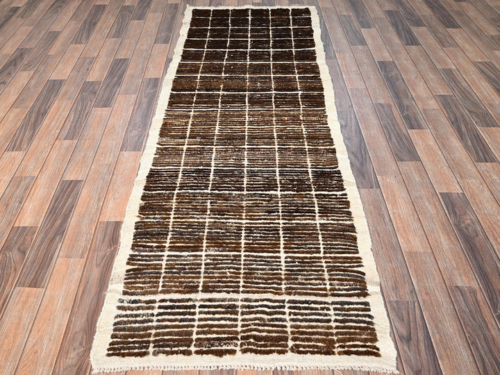 2'9" x 7'9" New Hand Knotted Brown Wool Runner Oriental Rug - MOA1021766