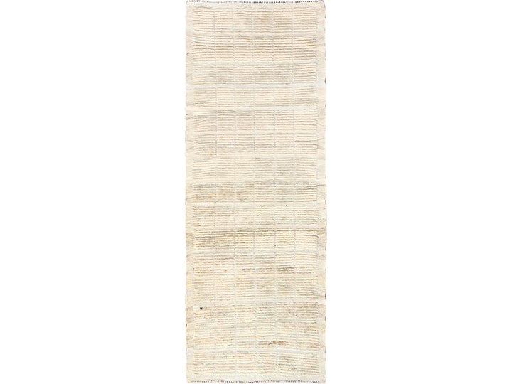 2'8" x 7'6" New Hand Knotted Ivory Wool Runner Oriental Rug - MOA1021767