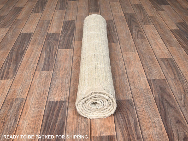 2'8" x 7'6" New Hand Knotted Ivory Wool Runner Oriental Rug - MOA1021767