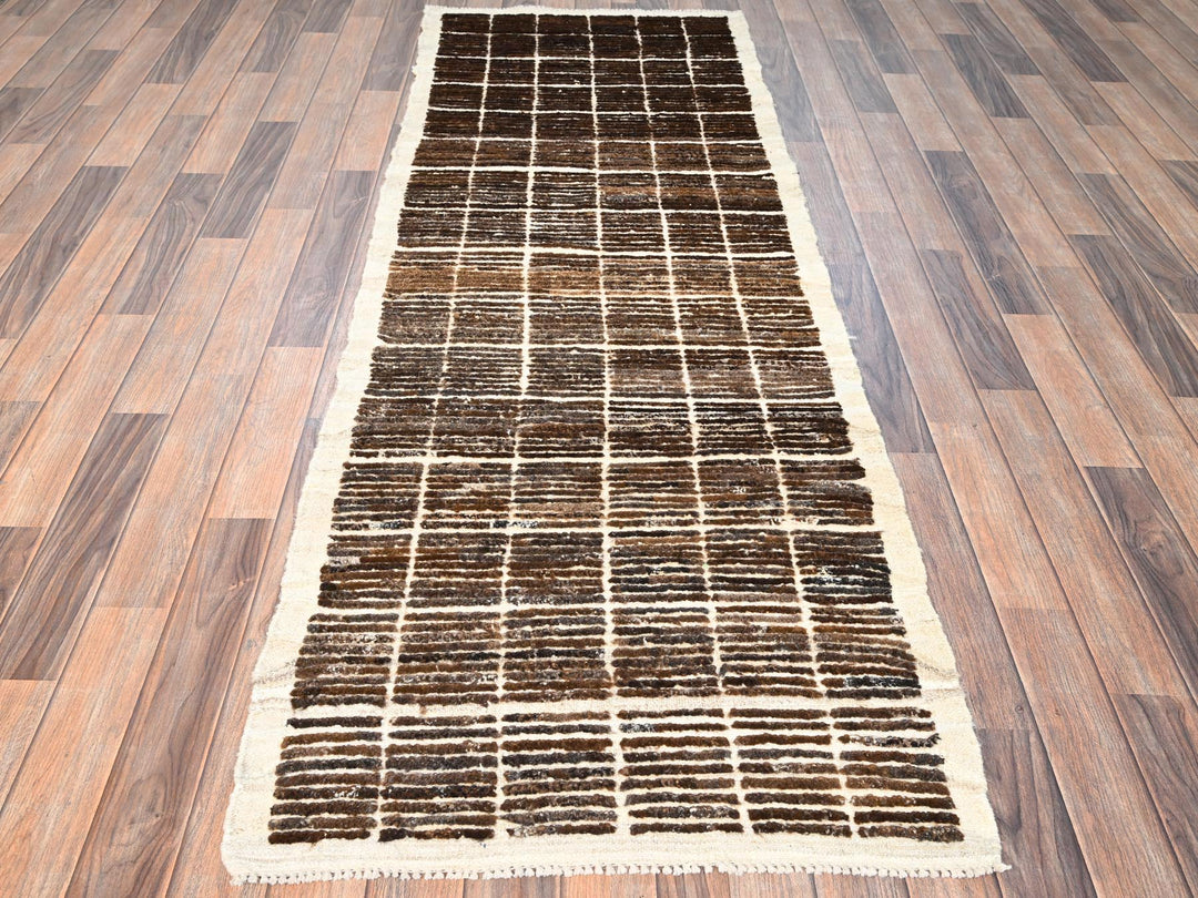 2'8" x 7'8" New Hand Knotted Brown Wool Runner Oriental Rug - MOA1021768