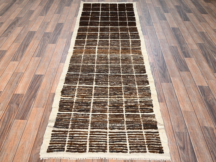 2'7" x 7'9" New Hand Knotted Brown Wool Runner Oriental Rug - MOA1021769