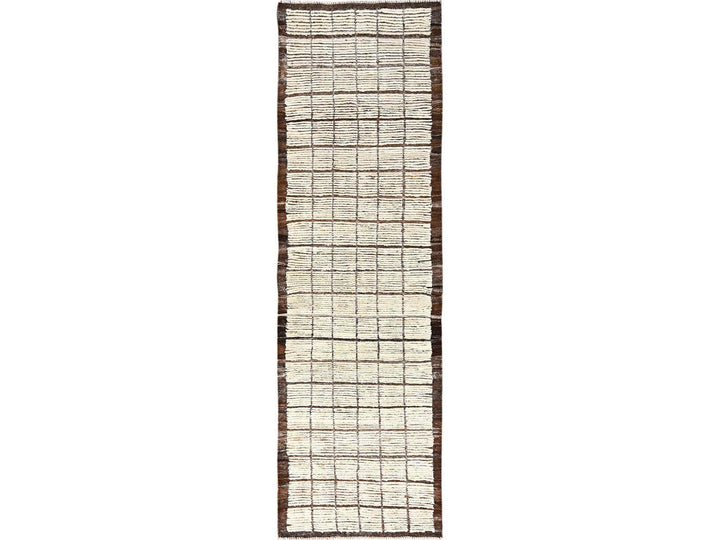 2'8" x 9'6" New Hand Knotted Ivory Wool Runner Oriental Rug - MOA1021770