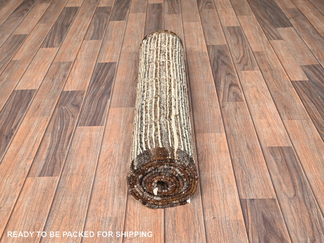 2'8" x 9'6" New Hand Knotted Ivory Wool Runner Oriental Rug - MOA1021770