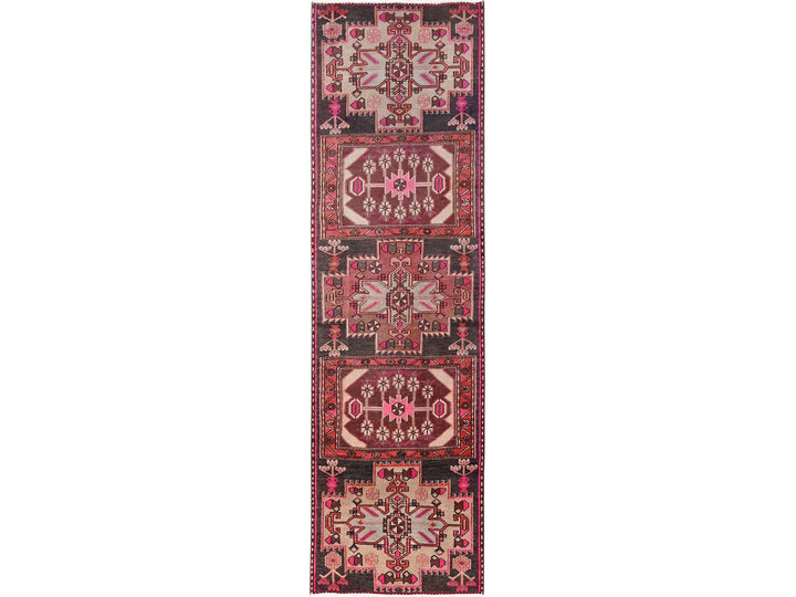 2'9" x 9'8" Vintage Hand Knotted Brown Wool Runner Oriental Rug - MOA1021782