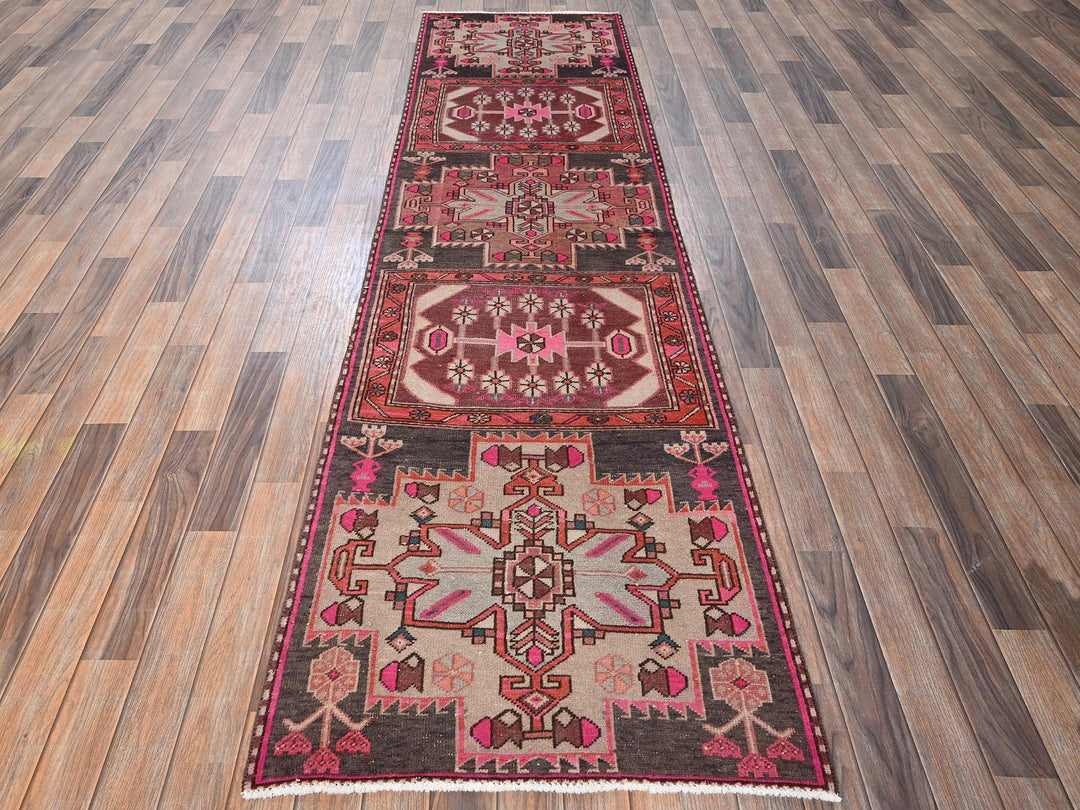 2'9" x 9'8" Vintage Hand Knotted Brown Wool Runner Oriental Rug - MOA1021782