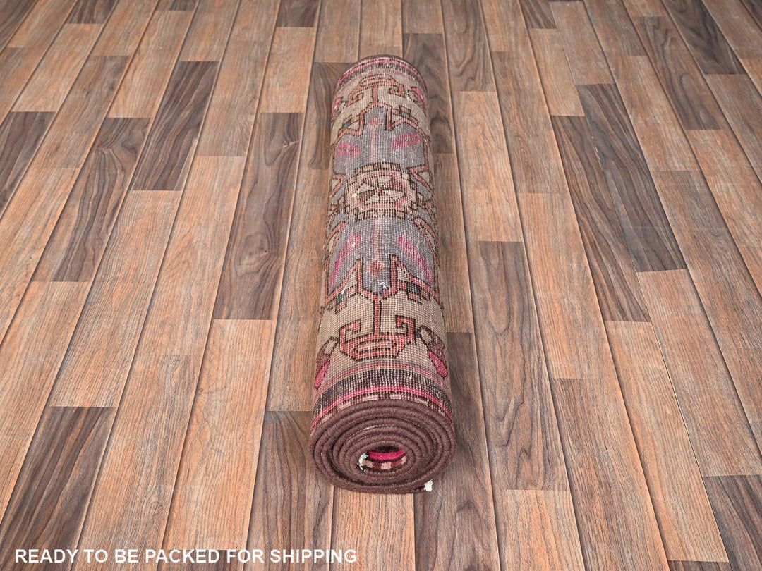 2'9" x 9'8" Vintage Hand Knotted Brown Wool Runner Oriental Rug - MOA1021782