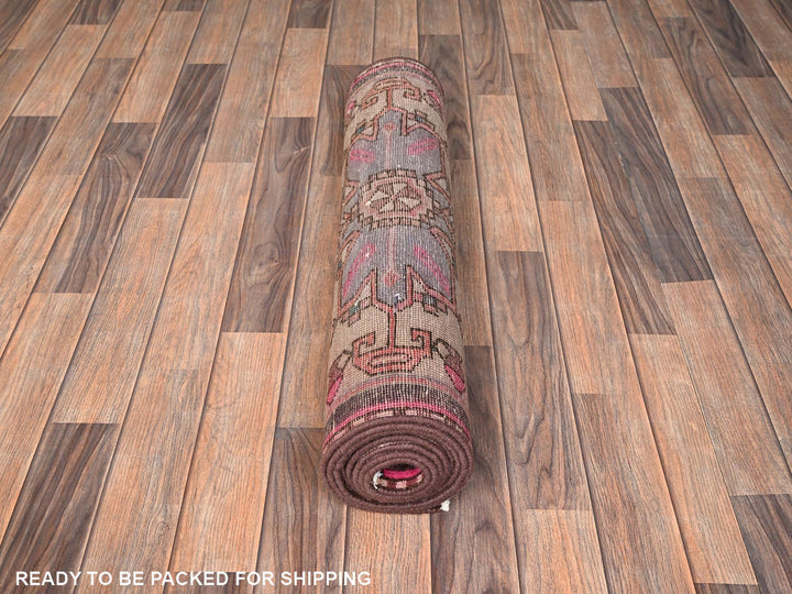 2'9" x 9'8" Vintage Hand Knotted Brown Wool Runner Oriental Rug - MOA1021782
