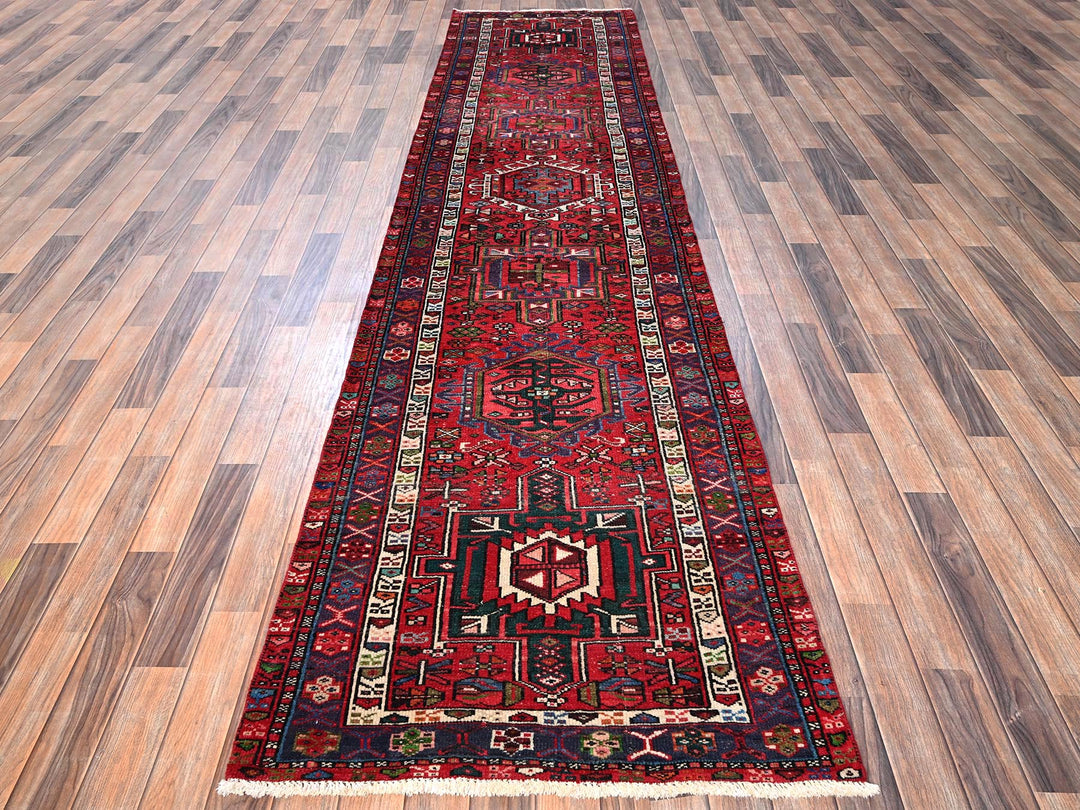 3'0" x 12'9" Vintage Hand Knotted Red Wool Runner Oriental Rug - MOA1021783