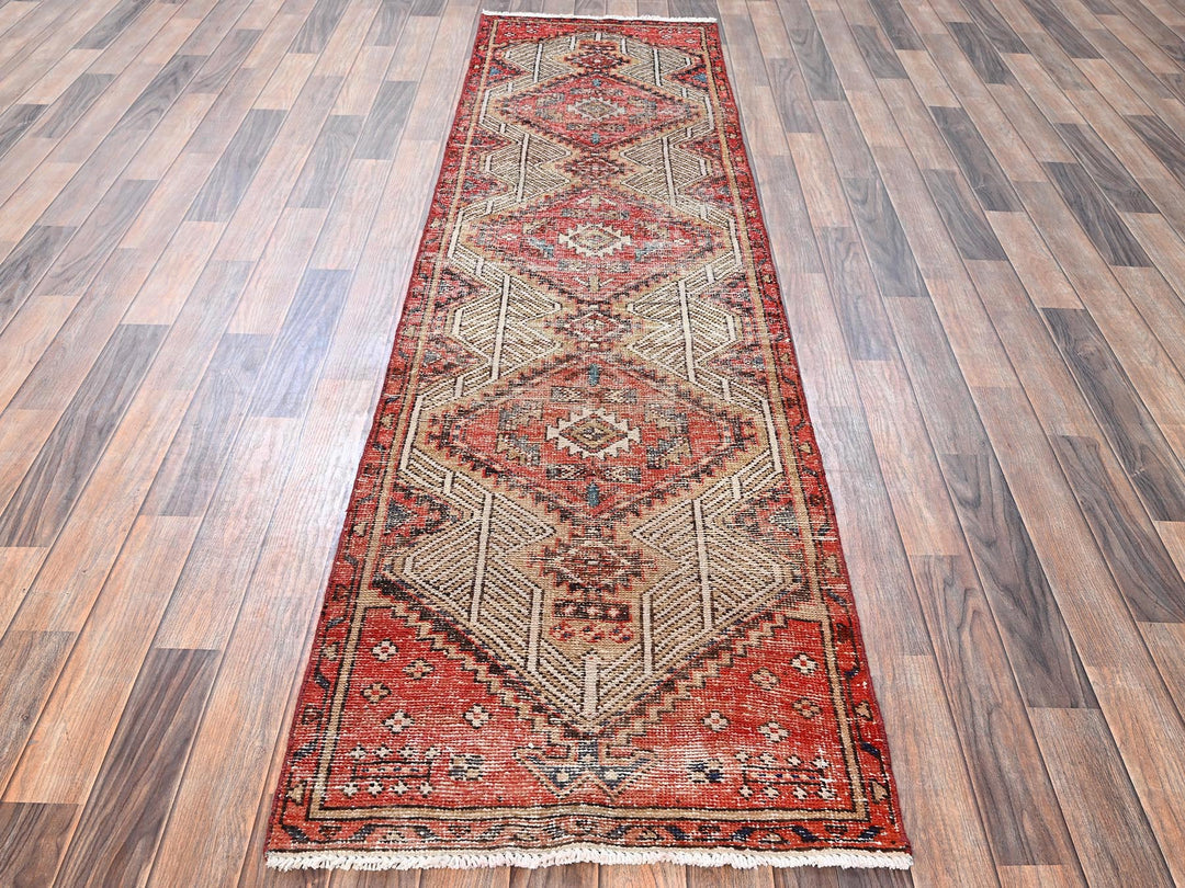 2'4" x 9'1" Vintage Hand Knotted Ivory Wool Runner Oriental Rug - MOA1021785
