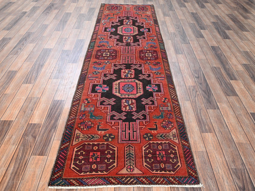 2'7" x 9'2" Vintage Hand Knotted Orange Wool Runner Oriental Rug - MOA1021786