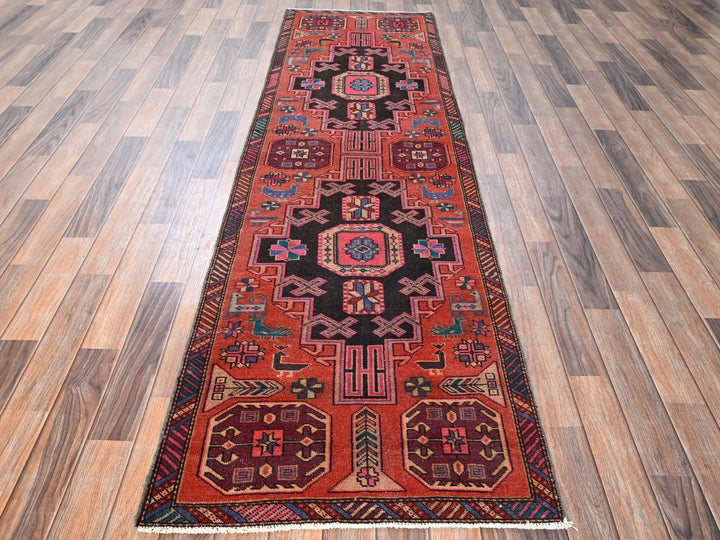 2'7" x 9'2" Vintage Hand Knotted Orange Wool Runner Oriental Rug - MOA1021786