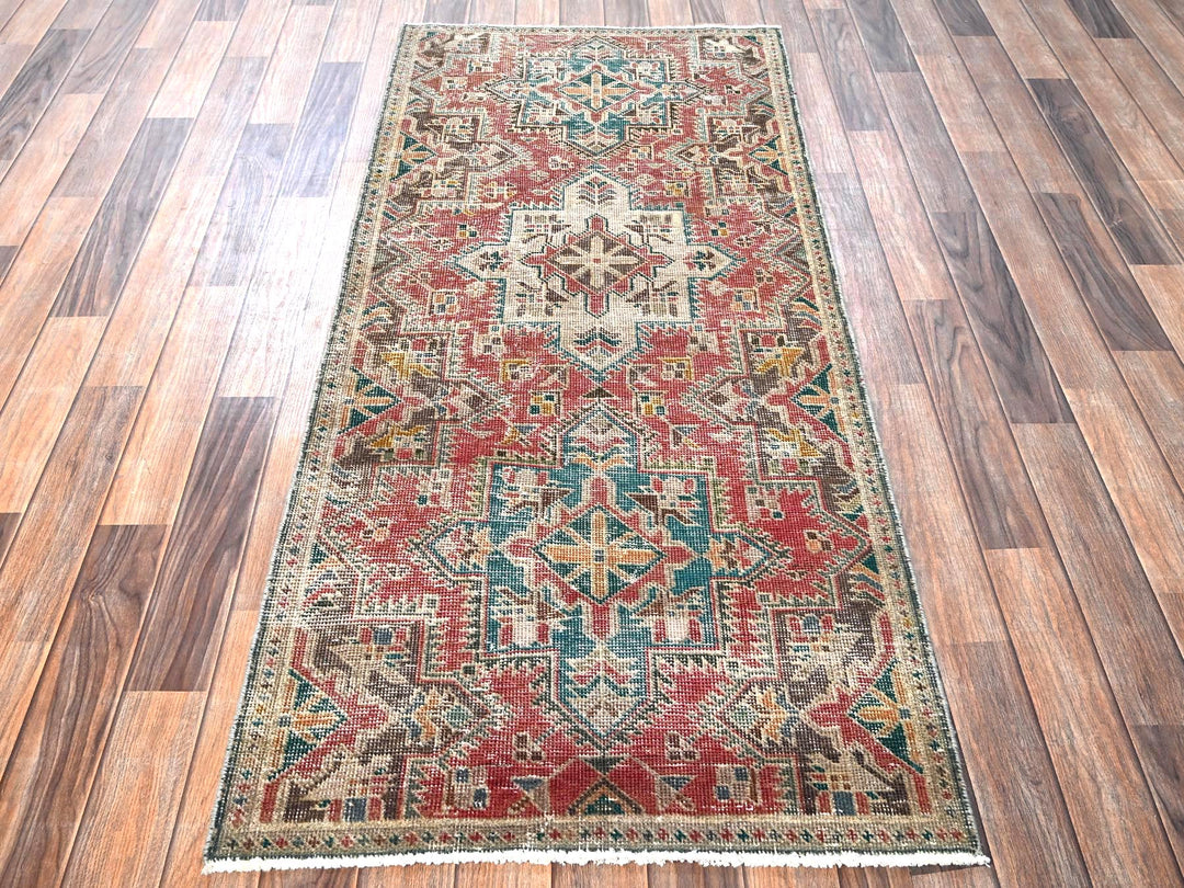 2'7" x 5'10" Vintage Hand Knotted Red Wool Runner Oriental Rug - MOA1021788