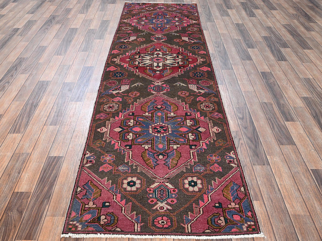 2'11" x 9'8" Vintage Hand Knotted Brown Wool Runner Oriental Rug - MOA1021791